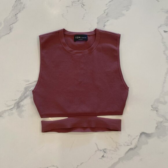 TEN by Babaton - Sleeveless, Waistband detail, Maroon/Burgundy Top, Size M - Picture 6 of 7